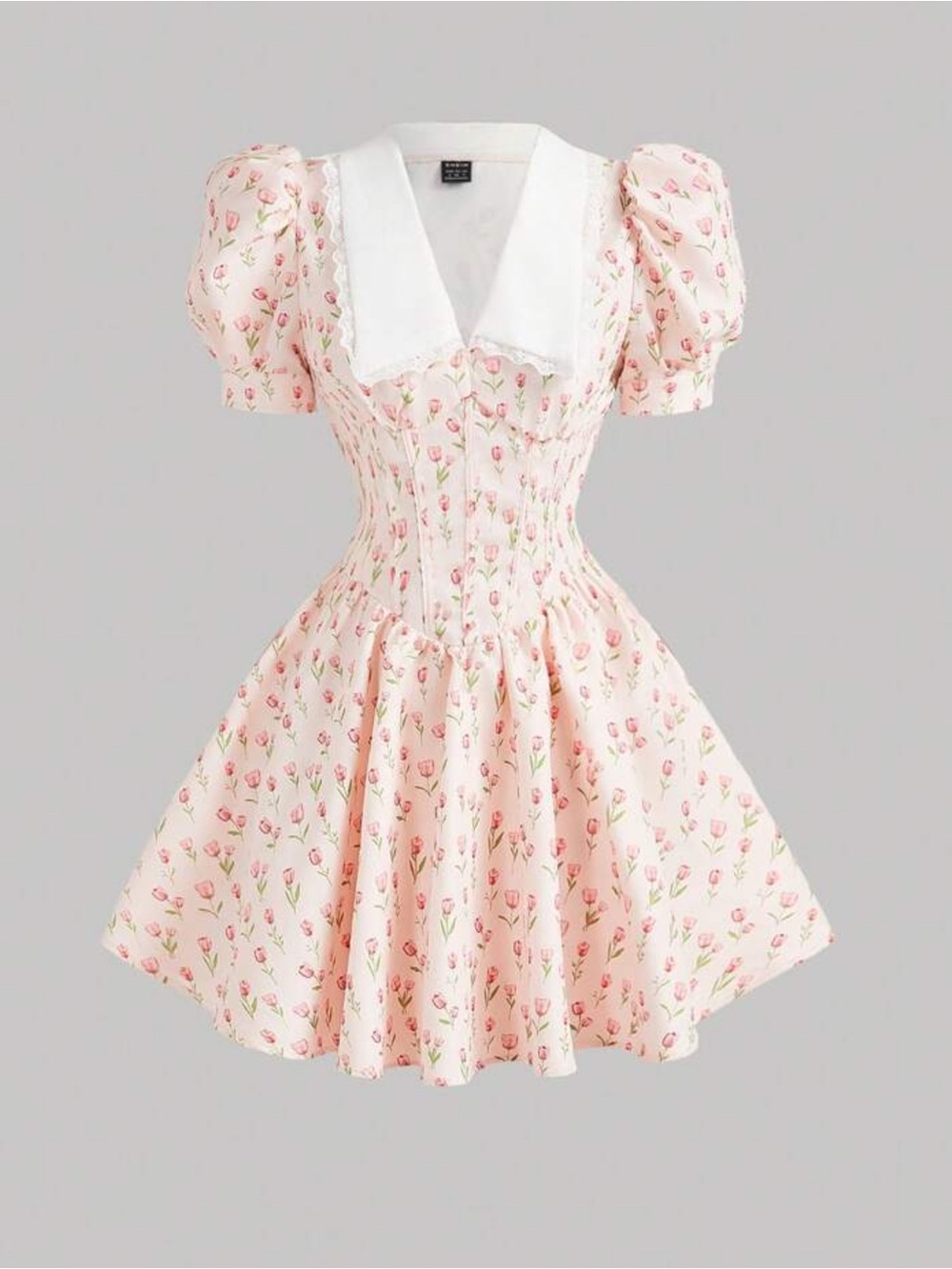 Sweet Tulip Pink Fit-and-Flare Dress with White Collar